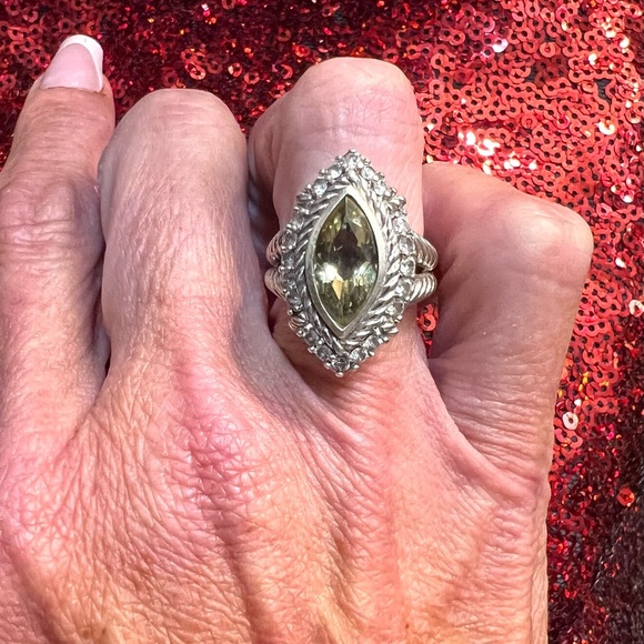 Judith Ripka GORGEOUS Olive Quartz & Sterling Silver Cubic Zirconia ring-SZ 6 - Picture 7 of 15